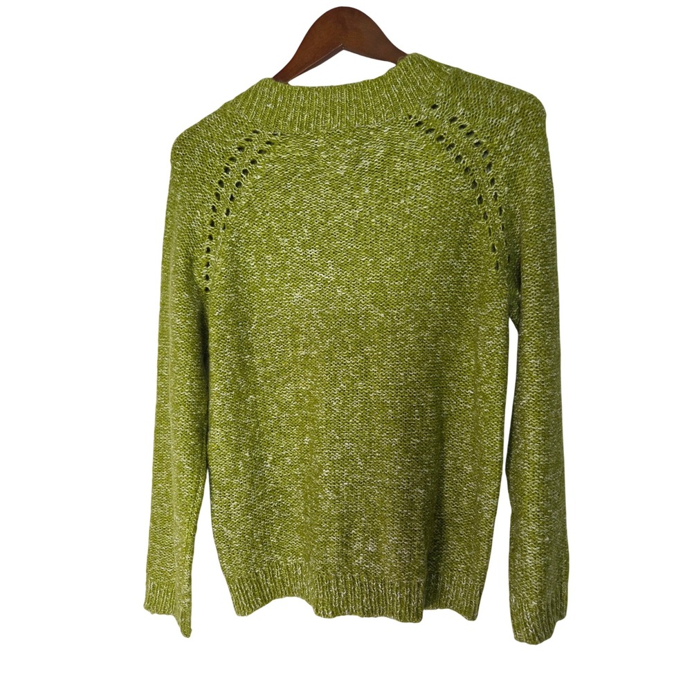 ST JOHN'S BAY Petite large Green Marled V-Neck Cable Knit Sweater - Picture 7 of 7